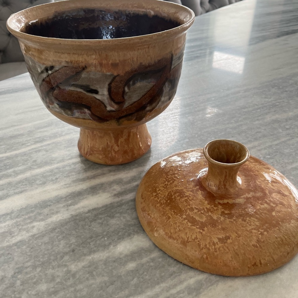 Amazing large vintage made by artisan covered serving vessel pot with lid